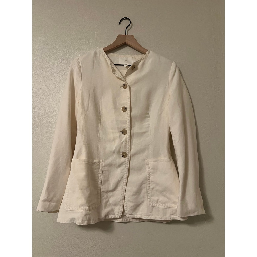 HM Cream Linen Blend Collarless Blazer Jacket Preppy Old Money Cream Small